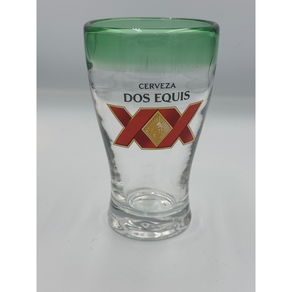 Dos Equis XX Cerveza Beer Glass Green Rim Clear Pilsner Barware Logo Glassware16